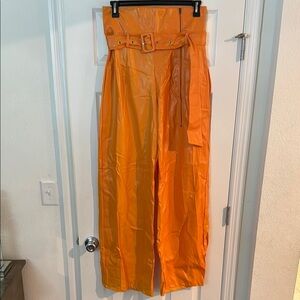 Orange High-Waisted Belted Pants